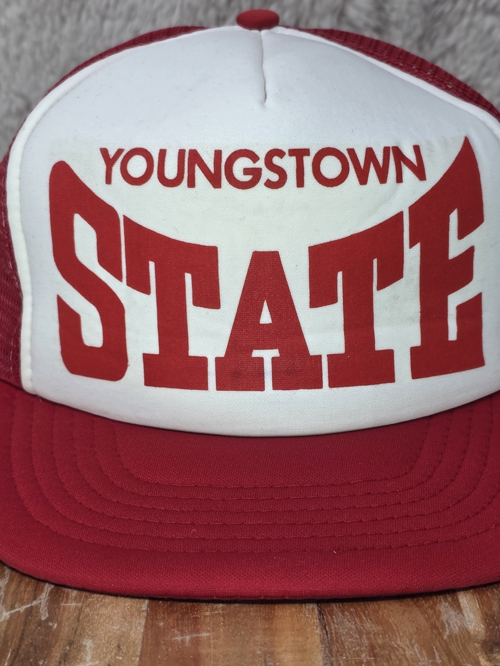Vintage Red and White 'Youngstown State' Trucker Hat